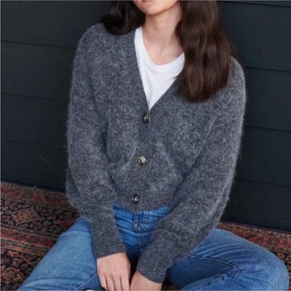 Quince Sweaters - Quince Baby Alpaca-Wool Cropped Cardigan Charcoal Grey Sz S Classic Minimalist